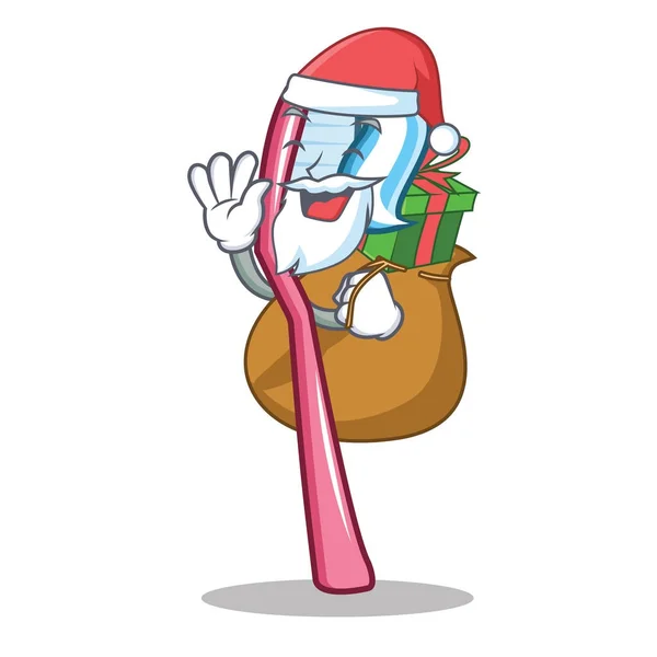 Santa avec brosse à dents cadeau style mascotte de dessin animé — Image vectorielle