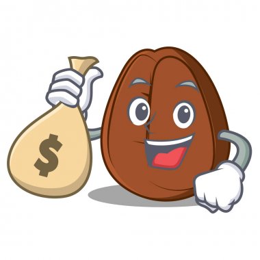 Para çantası kahve çekirdeği karakter karikatür ile