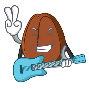 Gitar kahve çekirdeği maskot karikatür ile