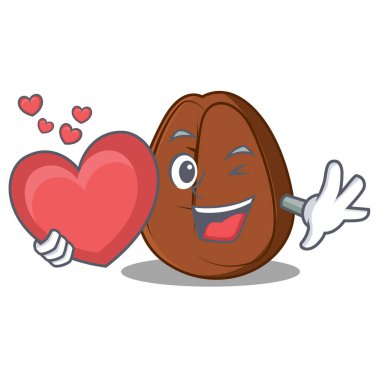 Kalp kahve çekirdeği maskot karikatür ile
