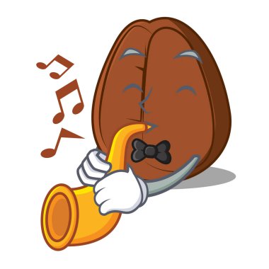 Trompet kahve çekirdeği maskot karikatür ile