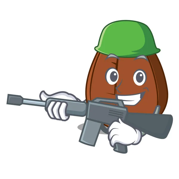 Ejército café frijol personaje de dibujos animados — Vector de stock