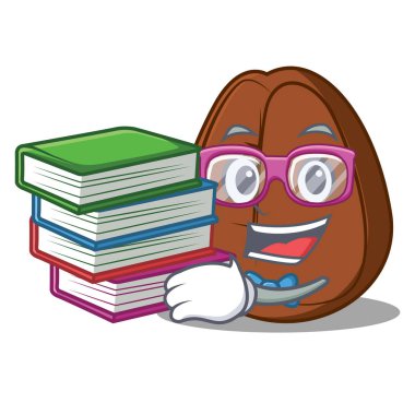 Öğrenci kitap kahve çekirdeği maskot karikatür ile