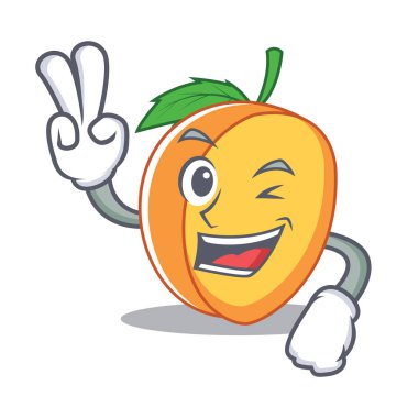 Kayısı karakter karikatür tarzı iki parmak