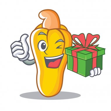 Hediye kaju maskot karikatür tarzı ile