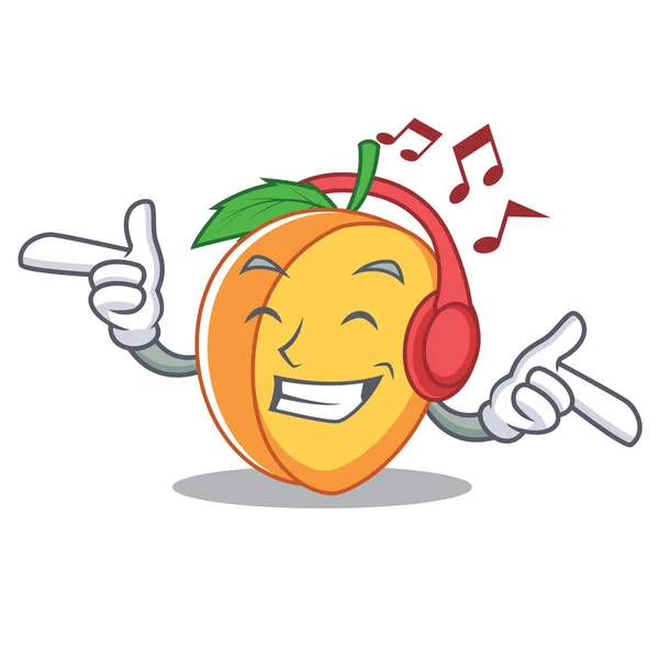 Listening music apricot mascot cartoon style — Stock Vector