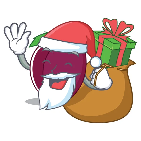 Papai Noel com presente ameixa mascote estilo cartoon — Vetor de Stock