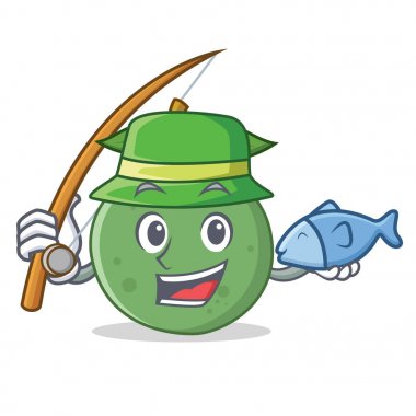 Guava maskot karikatür tarzı Balık tutma