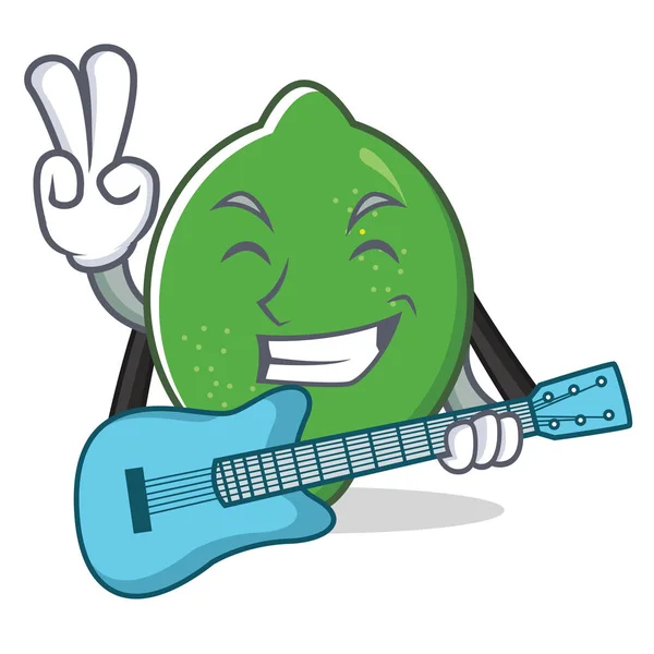 Con chitarra lime mascotte stile cartone animato — Vettoriale Stock
