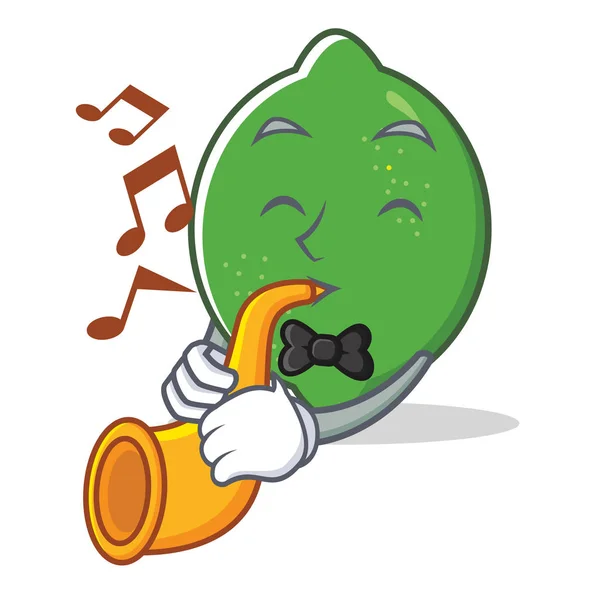 With trumpet lime mascot cartoon style — Stock Vector