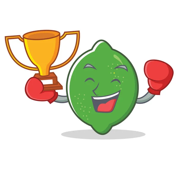 Boxing winner lime mascot cartoon style - Stok Vektor