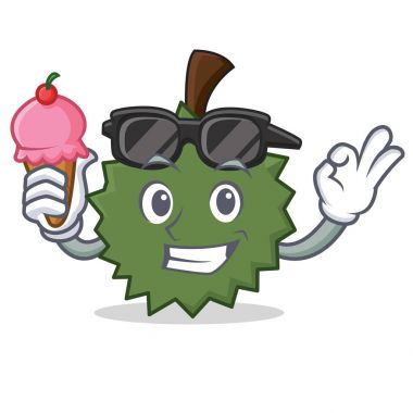 Durian karakter karikatür tarzı dondurma ile