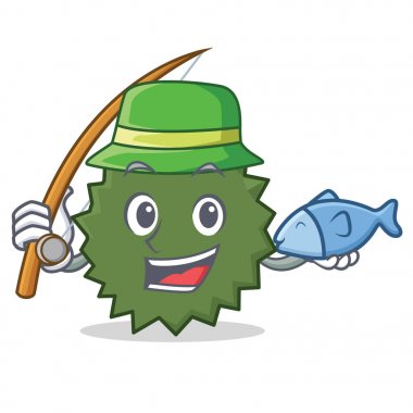 Durian maskot karikatür tarzı Balık tutma