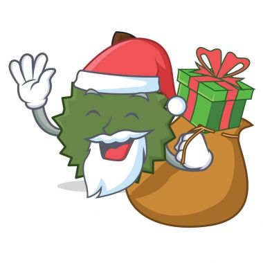 Noel Baba hediye Durian maskot karikatür tarzı ile