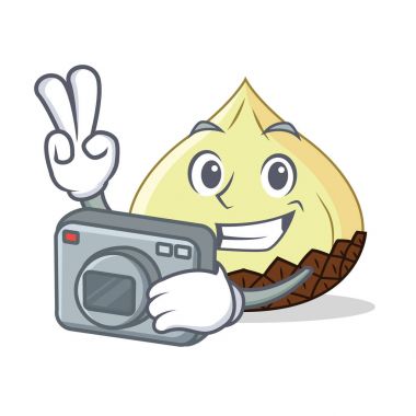 Fotoğrafçı yılan meyve maskot çizgi film