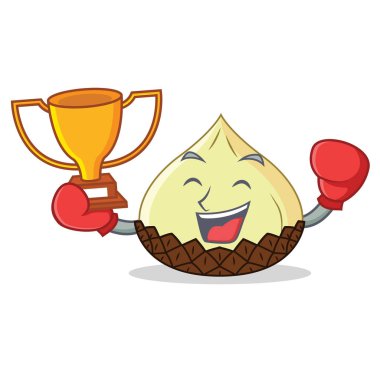 Kazanan yılan meyve maskot karikatür boks