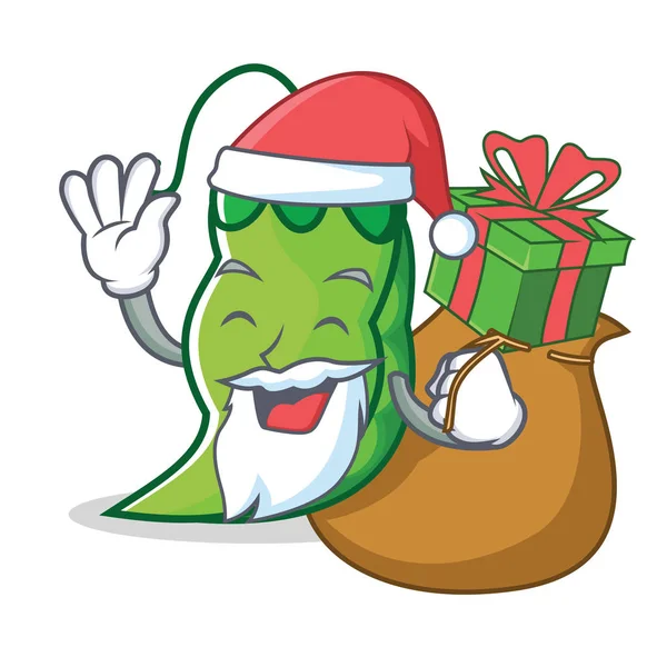 Santa con regalo guisantes mascota estilo de dibujos animados — Vector de stock