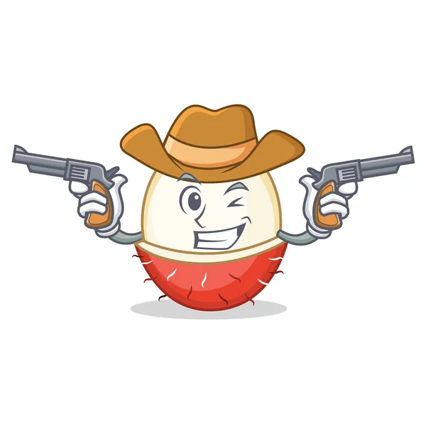 Cowboy rambutan character cartoon style — Stock Vector