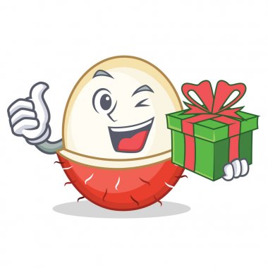 Hediye rambutan maskot karikatür tarzı ile