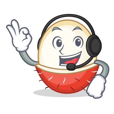 Kulaklık rambutan maskot karikatür tarzı ile
