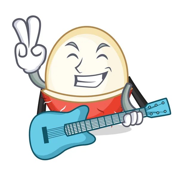 Con chitarra rambutan mascotte stile cartone animato — Vettoriale Stock