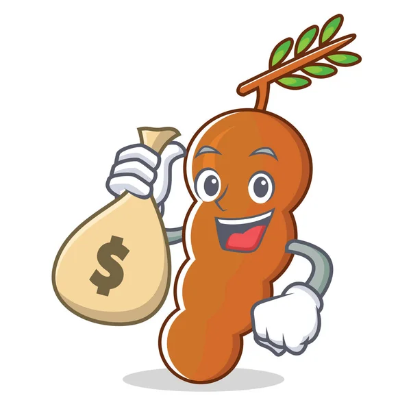 With money bag tamarind character cartoon style — Stock Vector