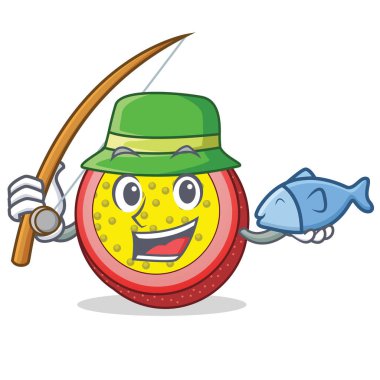 Tutku meyve maskot karikatür Balık tutma