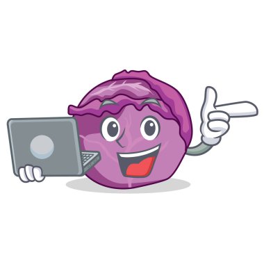 Dizüstü kırmızı lahana karakter karikatür ile