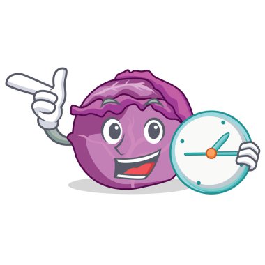 Saat kırmızı lahana karakter karikatür ile