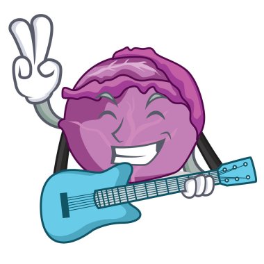 Gitar kırmızı lahana maskot karikatür ile
