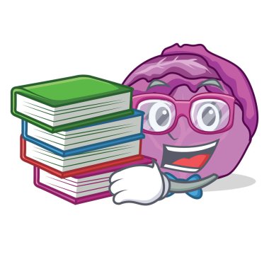Öğrenci kitap kırmızı lahana maskot karikatür ile