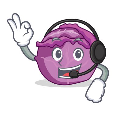 Kulaklık kırmızı lahana maskot karikatür ile