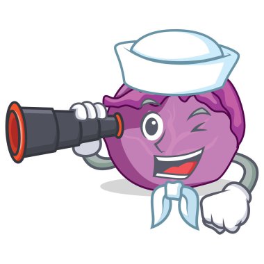 Denizci dürbün kırmızı lahana maskot karikatür ile