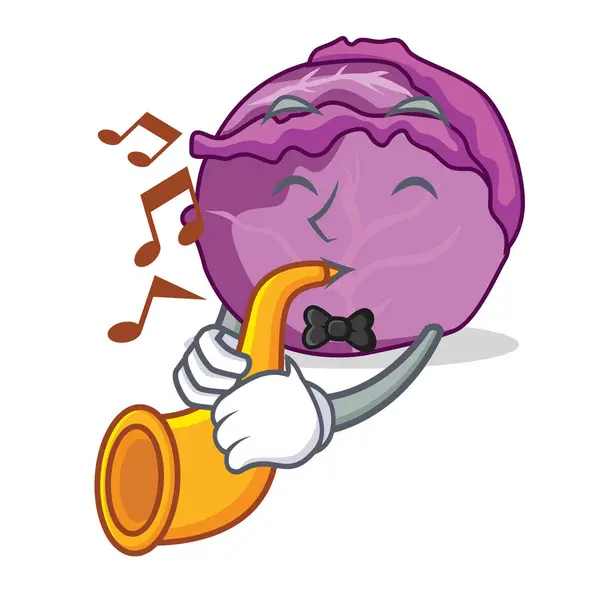 Avec la mascotte de trompette chou rouge dessin animé — Image vectorielle