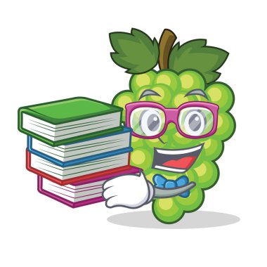 Öğrenci kitap yeşil üzüm maskot karikatür ile