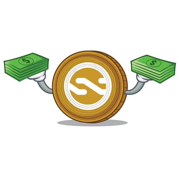 Com dinheiro Nxt moeda mascote desenhos animados — Vetor de Stock
