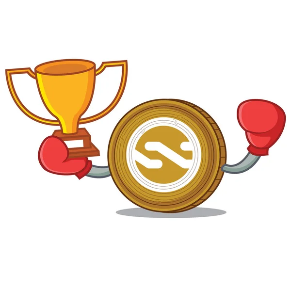 Ganador de boxeo Nxt moneda mascota de dibujos animados — Vector de stock