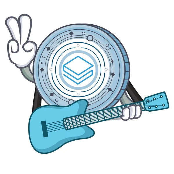 Con guitarra Stratic mascota de la moneda de dibujos animados — Vector de stock