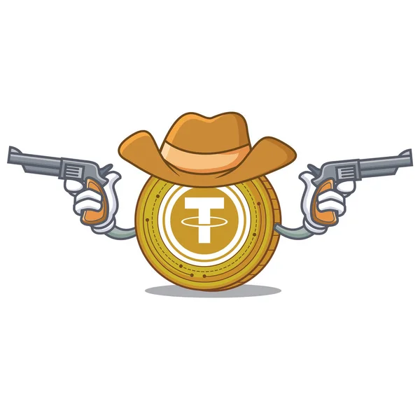 Cowboy Tether coin character cartoon — Stock Vector
