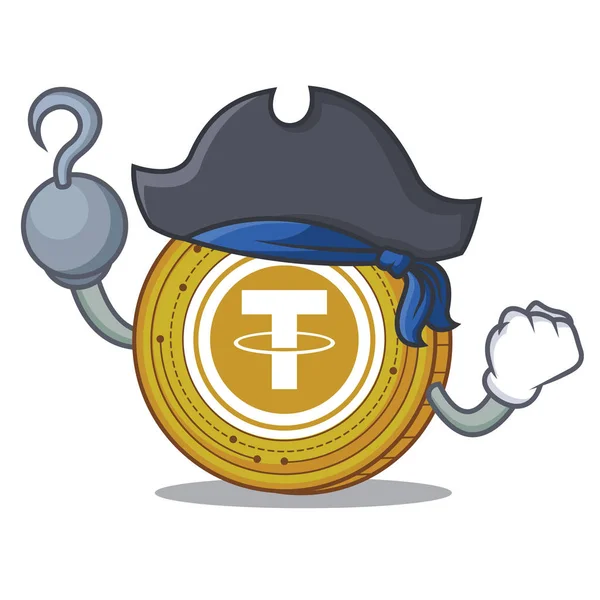 Piraten Tether Münze Charakter Cartoon Vektor Illustration — Stockillustration Piraten-Tether-Comicfigur — Stockvektor