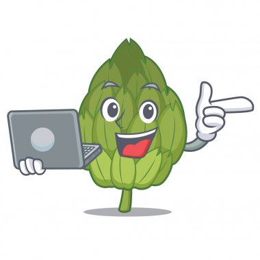 Dizüstü enginar karakter karikatür tarzı ile