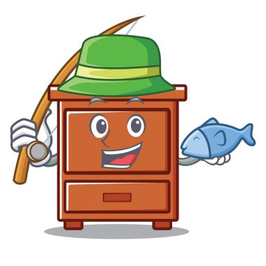 Balık tutma ahşap çekmece maskot çizgi film