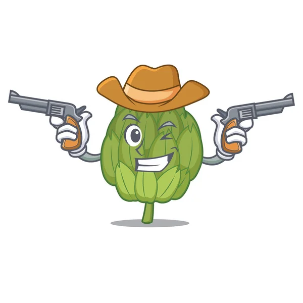 Cowboy alcachofra personagem estilo cartoon —  Vetores de Stock