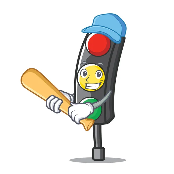 Spela baseball trafikljus karaktär tecknad — Stock vektor