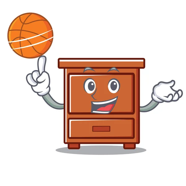 Con el personaje del cajón de madera de baloncesto de dibujos animados — Archivo Imágenes Vectoriales