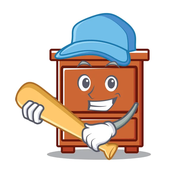 Jouer au baseball tiroir en bois personnage dessin animé — Image vectorielle