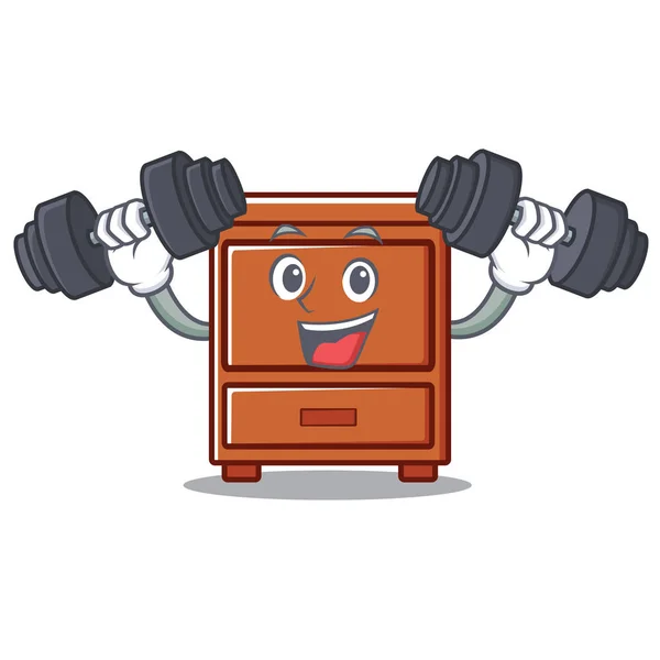 Fitness desenho animado caráter gaveta de madeira — Vetor de Stock
