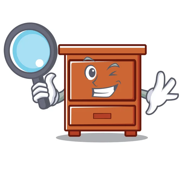 Detective wooden drawer character cartoon — Stock Vector