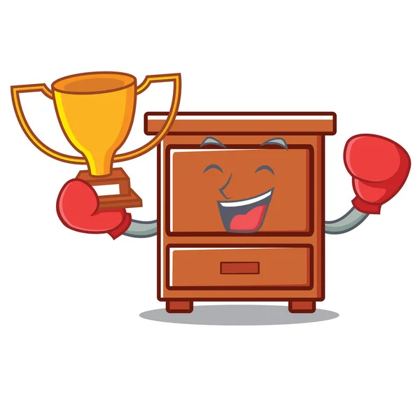 Boxing winner wooden drawer mascot cartoon — Stock Vector