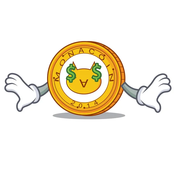 Ojo de dinero Monacoin mascota estilo de dibujos animados — Vector de stock